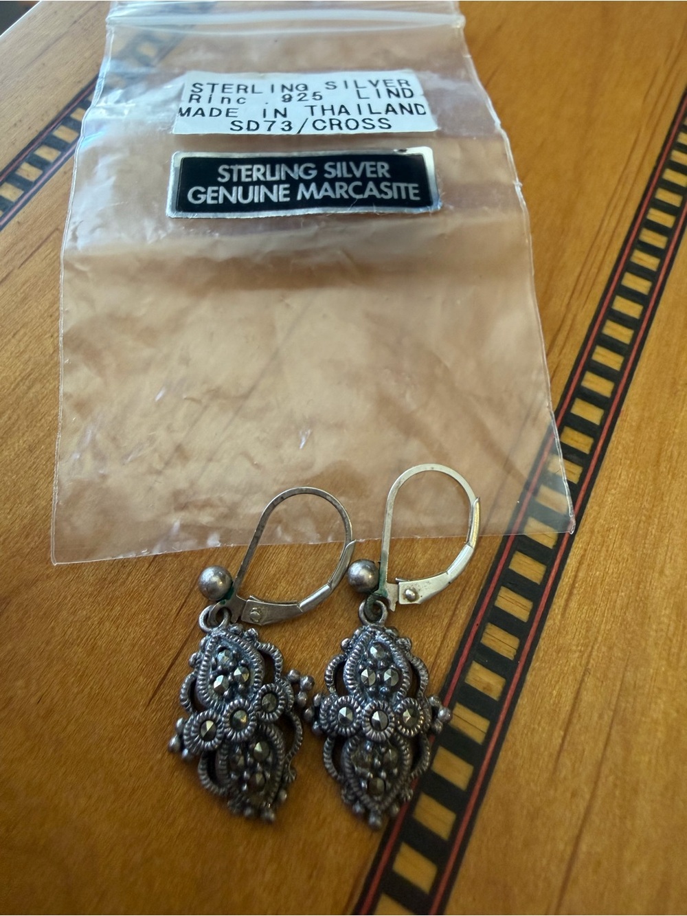 Sterling Silver Marcasite Floral Drop Earrings - Silver